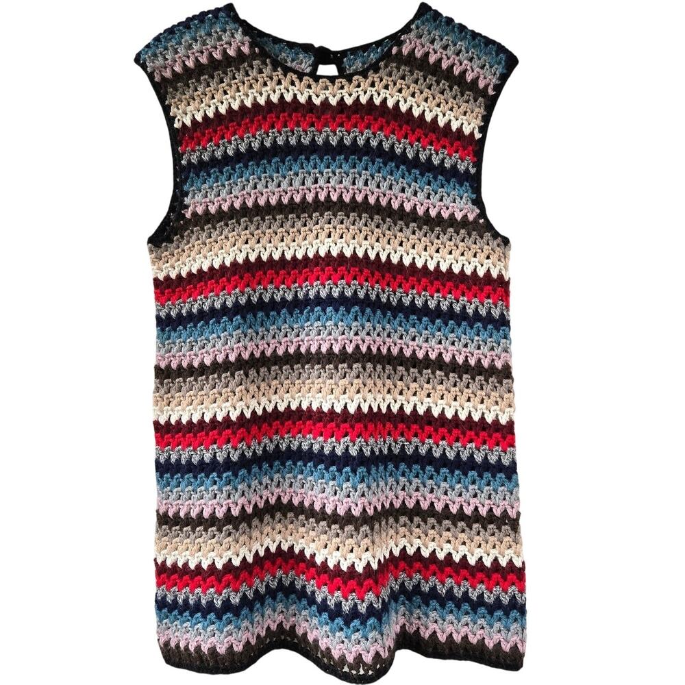 Proche Studio NEW Baby Alpaca Crochet Knit Sleeveless Tunic Sweater Womens Large